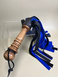 Image 1 of Black over blue thuddy flogger with gorgeous walnut handle