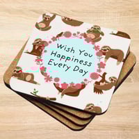 Wish You Happiness Every Day Cork-back Coaster
