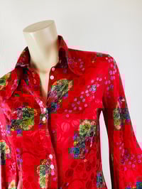Image 2 of Vintage 1970s Jeff Banks Red Balloon Sleeve Blouse