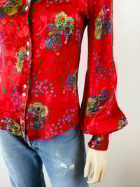 Image 3 of Vintage 1970s Jeff Banks Red Balloon Sleeve Blouse