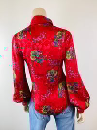Image 4 of Vintage 1970s Jeff Banks Red Balloon Sleeve Blouse