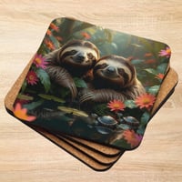 Two Sloths by The Pond Cork-back Coaster