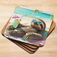 Relaxing Beach Sloth Cork-back Coaster