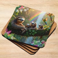 Sloth Family Relaxing In The Forest Cork-back Coaster