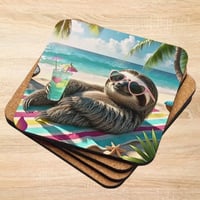 Sloth Chilling At The Beach Cork-back Coaster
