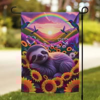 Sloth Sunflowers and Rainbows Garden Flag