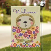 Flowery Sloth Welcome Garden Flag