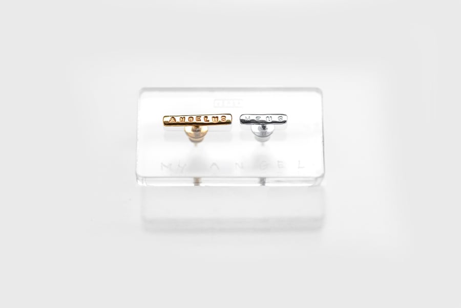 Image of MINI silver earrings with gilding and without with inscription in Latin