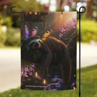 Sloth Sunning in Fairy Land Garden Flag