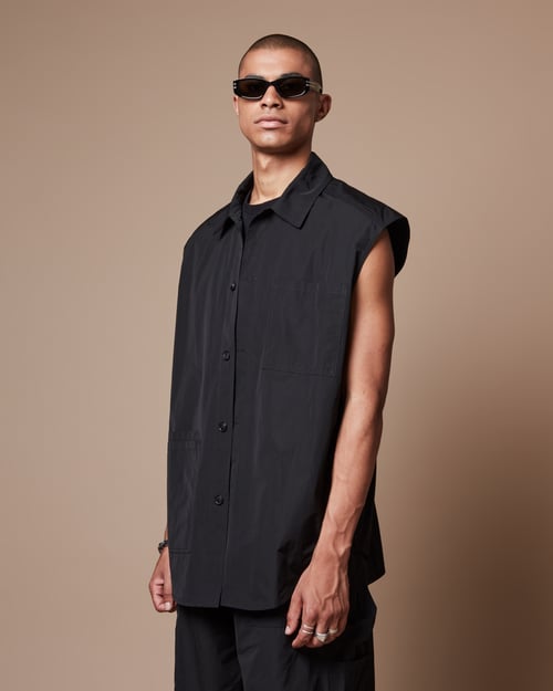 Image of Black Nylon Utility Sleeveless Shirt