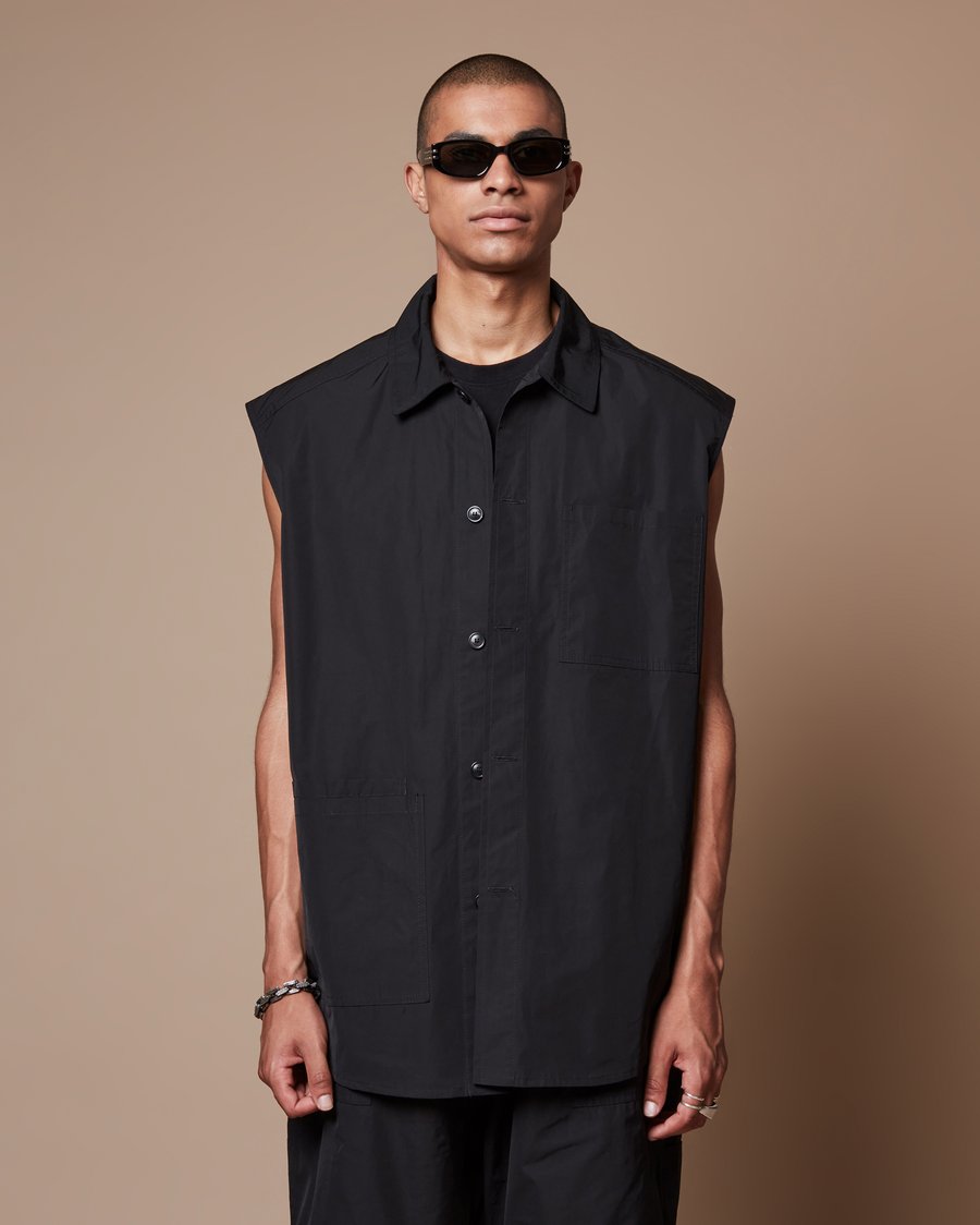 Image of Black Nylon Utility Sleeveless Shirt