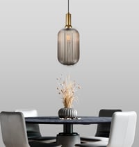 Image 3 of Smoke Gray Tinted Reeded Glass Minimalist Pendant Lighting