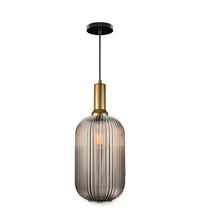 Image 2 of Smoke Gray Tinted Reeded Glass Minimalist Pendant Lighting