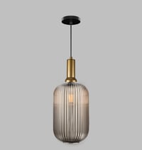 Image 1 of Smoke Gray Tinted Reeded Glass Minimalist Pendant Lighting