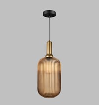 Image 1 of Amber Ribbed Glass Custom Made Modern Glass Pendant Light