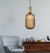Image 3 of Amber Ribbed Glass Custom Made Modern Glass Pendant Light