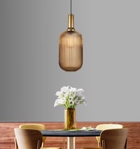 Image 4 of Amber Ribbed Glass Custom Made Modern Glass Pendant Light