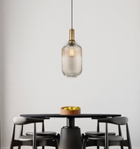 Image 4 of Organic Minimal Vertical Groves Clear Glass Pendant Light