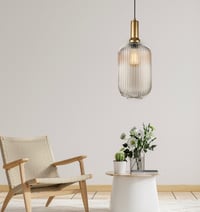 Image 5 of Organic Minimal Vertical Groves Clear Glass Pendant Light