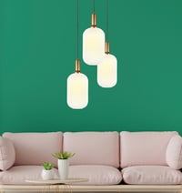 Image 9 of White Ribbed Glass Custom Made Pendant Light for Kitchen Island