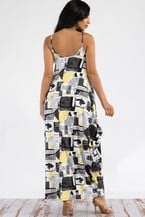Image 2 of Spaghetti strap black and yellow newspaper dress