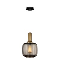 Image 3 of Amber Ribbed Glass Modern Pendant Lighting