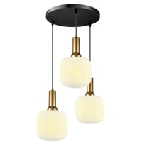 Image 5 of Amber Ribbed Glass Modern Pendant Lighting