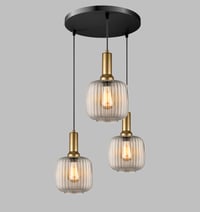 Image 9 of Amber Ribbed Glass Modern Pendant Lighting