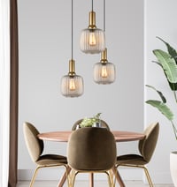 Image 10 of Amber Ribbed Glass Modern Pendant Lighting