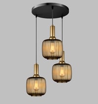 Image 11 of Amber Ribbed Glass Modern Pendant Lighting