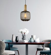 Image 13 of Amber Ribbed Glass Modern Pendant Lighting