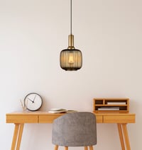 Image 20 of Amber Ribbed Glass Modern Pendant Lighting