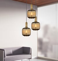 Image 21 of Amber Ribbed Glass Modern Pendant Lighting