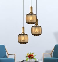 Image 25 of Amber Ribbed Glass Modern Pendant Lighting