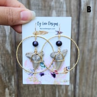 Image 3 of Hoop Fossilized Shark Tooth Earrings | Fossilized Shark Tooth and Pearl Hoops