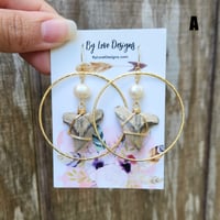 Image 2 of Hoop Fossilized Shark Tooth Earrings | Fossilized Shark Tooth and Pearl Hoops
