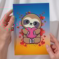 Sloth Holding Hearts Blank Greeting Card