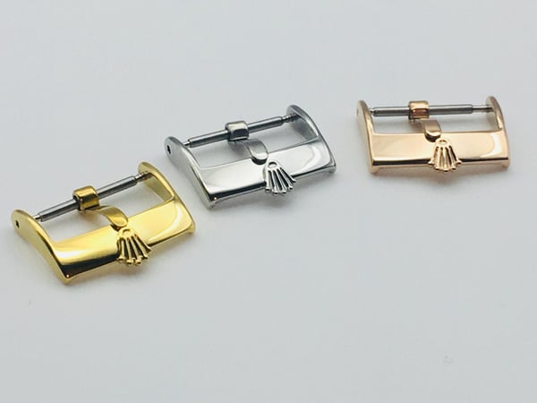 Image of rolex watch strap buckles,16mm and 18mm,s/steel.yellow gold,rose pink gold