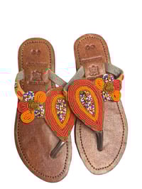 Image 4 of African handmade beads slippers for women.