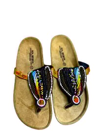Image 1 of African handmade beads slippers for women.
