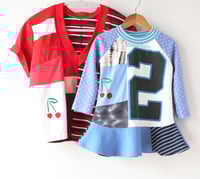 Image 4 of cherry polka dot blue courtneycourtney two 2T 2 second 2nd birthday bday longsleeved dress