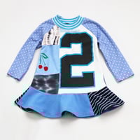 Image 1 of cherry polka dot blue courtneycourtney two 2T 2 second 2nd birthday bday longsleeved dress