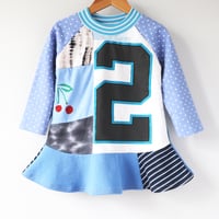 Image 3 of cherry polka dot blue courtneycourtney two 2T 2 second 2nd birthday bday longsleeved dress