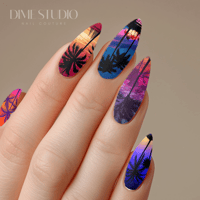 Image 1 of TROPICAL SUNSET PALM TREE  NAIL DECALS 