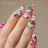 Image 1 of TROPICAL HOT PINK HIBISCUS NAIL DECALS 