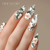 Image 1 of NUDE PINK PALM TROPICAL NAIL DECALS 