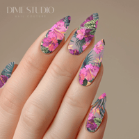 Image 1 of DUSTY PINK TROPICAL FLORAL NAIL DECALS 