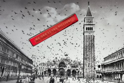 Image of "MA ORA LÌ TRA PICCIONI" silver brooch with acrylic glass