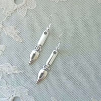 Image 3 of Silver ink pen nib charm style earrings