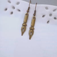 Image 1 of Bronze ink pen nib charm style earrings